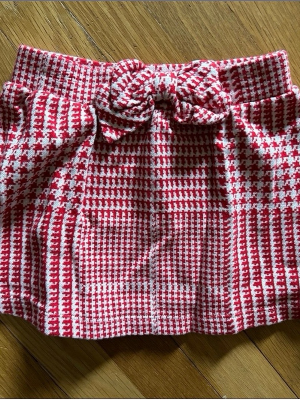 Janie and Jack Red and White Houndstooth Tie-Front Mini Skirt